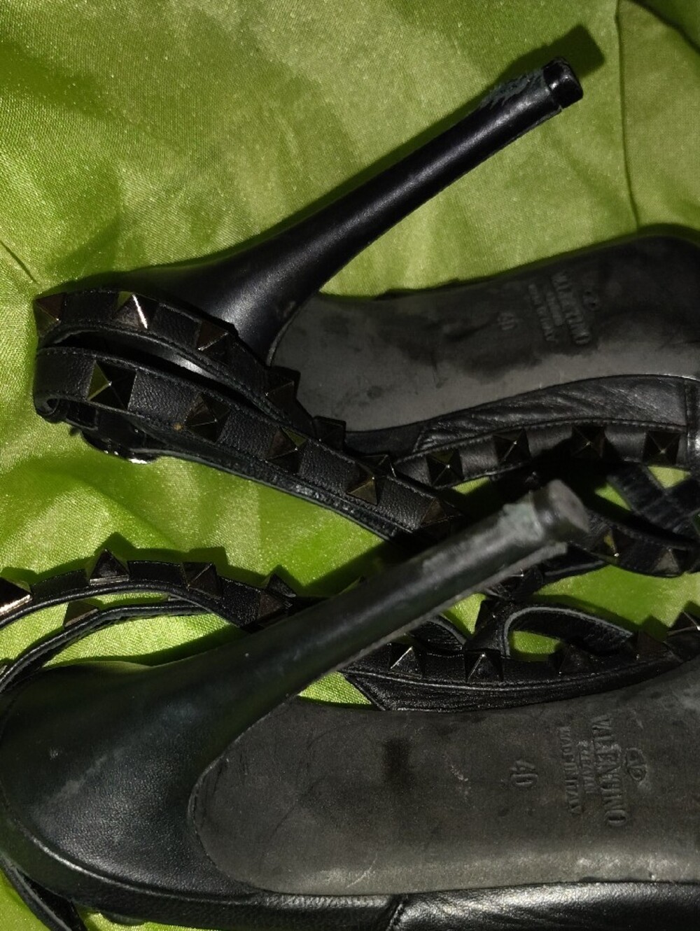 Valentino Garavani Black Pointed Studded Strappy Heels - Picture 10 of 16